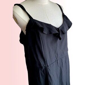 Old Navy 100% rayon tailored waist midi dress with neckline ruffle detail NWT